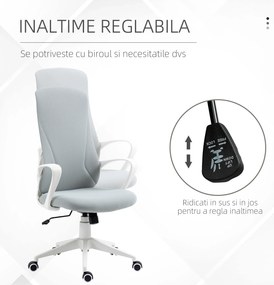 Vinsetto Scaun de Birou Ergonomic și Tapitat, Înălțime Reglabilă, Funcție de Înclinare, 62x56x110-119.5 cm, Gri | Aosom Romania