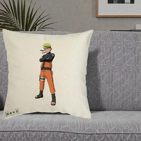 Perna Personalizata Naruto Uzumaki Portret Complet, 40x40 cm, Ecru, Husa Detasabila, Perna Inclusa, BEKZ®