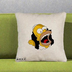 Perna Personalizata Homer Simpson Surpriza, 40x40 cm, Bej Canapea, Husa Detasabila, Perna Inclusa, BEKZ®
