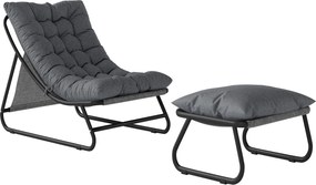 Outsunny Fotoliu lounge outdoor pentru balcon cu taburet, pernă de 13 cm, picioare antiderapante, gri închis | Aosom Romania