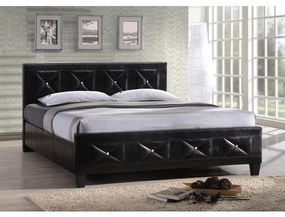 Pat matrimonial cu somieră, piele eco neagră, 160x200, CARISA