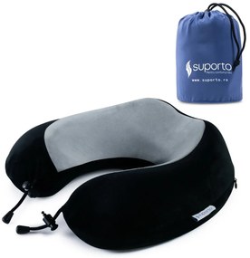 Perna de calatorie din spuma cu memorie, Suporto Travel NEO, ortopedica, Gri cu Negru