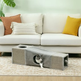 PawHut Tunel pentru pisici de interior jucării pentru pisici cu bilă suspendată intrări multiple în sisal 98 x 30 x 30 cm gri | Aosom Romania