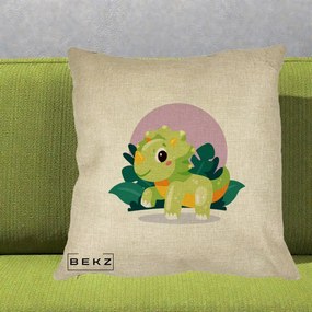 Perna Decorativa Triceratops Kawaii Verde, 40x40 cm, Crem, Husa Detasabila, Perna Inclusa, BEKZ®