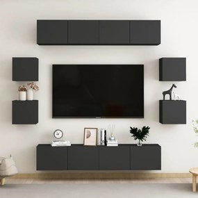Set dulapuri TV, 8 piese, negru, PAL 1, Negru, 80 x 30 x 30 cm
