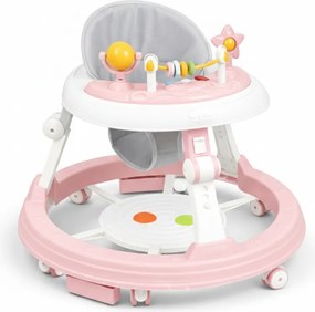 Premergator multifunctional Kidizi Pippa roz pentru fetite, cu panou interactiv pentru picioare, tavita muzicala detasabila si inaltime reglabila pe 3 niveluri