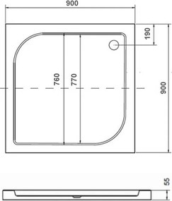 Cădiță de duș pătrată acrilică OSKAR90 90x90x5,5 cm