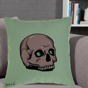 Perna Decorativa Craniu Roz Tatoo Art Halloween, 40x40 cm, Verde, Husa Detasabila, Perna Inclusa, BEKZ®