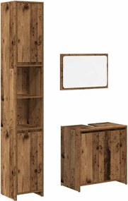 vidaXL Set mobilier de baie, 3 piese, lemn vechi, lemn prelucrat