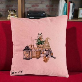 Perna Decorativa Gnom Scandinav cu Felinar, 40x40 cm, Roz, Husa Detasabila, Perna Inclusa, BEKZ®