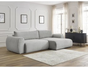 Colțar gri deschis extensibil cu tapițerie din catifea reiată (cu colț pe partea dreaptă) Lucien – Bobochic Paris