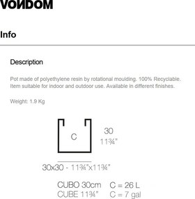 Ghiveci plante, flori design decorativ modern pentru amenajari interioare si exterioare, CUBE POT 41330R Vondom