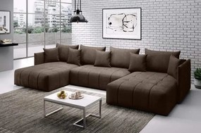 Colțar extensibil dumonde cu ladă de depozitare si sezut confortabil din spuma high-density, Malta U Enjoy Brown 340x185 cm