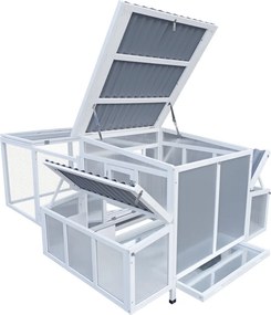 Coteţ pentru găini, alb/gri, brad, oţel galvanizat, ADRIO