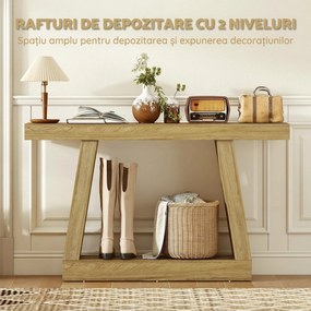 HOMCOM Masă Consolă 140 cm, Retro Canapea cu Spațiu de Depozitare, Stejar. | Aosom Romania