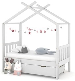 Cadru pat de copii cu un sertar, alb, 70x140 cm, lemn masiv pin