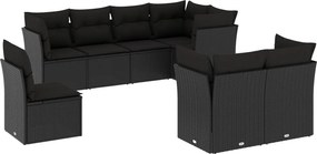 vidaXL Set mobilier de grădină cu perne, 8 piese, negru, poliratan