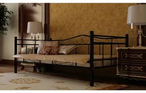 60584 vidaXL Cadru pat de zi, negru, 90 x 200 cm, metal