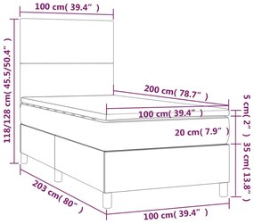 Pat box spring cu saltea, albastru, 100x200 cm, textil Albastru, 100 x 200 cm, Design simplu