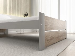 Pat de o persoana IKAROS DOUBLE 90 x 200 cm, stejar sonoma/gri Saltele: Cu saltele Somnia 18 cm, Somiera pat: Cu lamele drepte