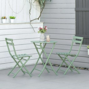 Outsunny Set de Gradina Pliabil de 3 Piese din Otel, 2 Scaune 42x50x81 cm si Masa de Gradina Ø60x71 cm, Verde