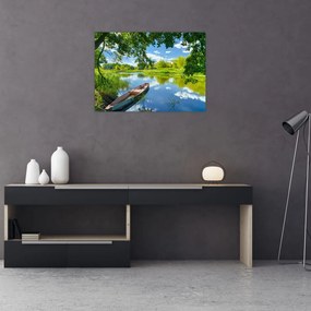 Tablou cu râu de vară și barcă (70x50 cm)
