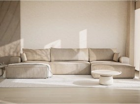 Colțar bej extensibil/cu spațiu de depozitare cu tapițerie din chenille (în formă de "U") Kyoto – Maison de Rêve