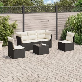3217356 vidaXL Set mobilier de grădină cu perne, 6 piese, negru, poliratan