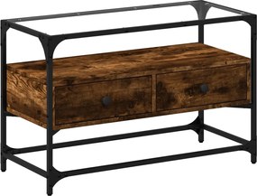 vidaXL Dulap TV blat sticlă stejar fumuriu 80x35x51 cm lemn prelucrat