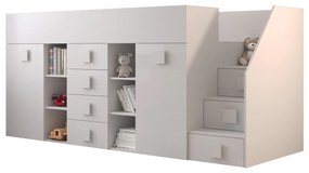 Pat multifuncțional 90 cm Toreno 3 (Alb + alb lucios + mânere alb lucios) (D). 1083330