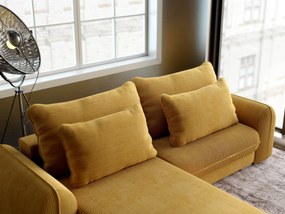 Colțar extensibil dumonde cu ladă de depozitare si sezut confortabil din spuma high-density, Denver Zoom Mustar 275x185 cm