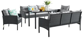 Set de gradina din ratan, 5 piese, negru / gri, LERON
