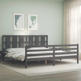 3194138 vidaXL Cadru pat cu tăblie 200x200 cm, gri, lemn masiv