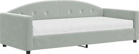 vidaXL Pat de zi cu saltea, gri deschis, 90x200 cm, catifea