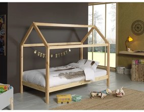 Pat în formă de Căsuță, Natur, 90 x 200 cm, Pin Masiv – Dallas – Vipack