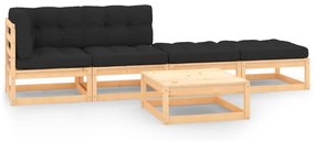3083773 vidaXL Set mobilier de grădină cu perne, 5 piese, lemn masiv de pin
