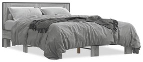 3280125 vidaXL Cadru de pat, gri sonoma, 135x190 cm, lemn prelucrat și metal