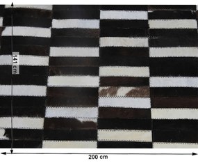 Covor de lux din piele, maro negru alb, patchwork, 141x200, PIELE DE VITA TYP 6