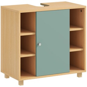 HOMCOM Corp sub lavoar, mobilier de baie cu 6 rafturi deschise și ușă cu închidere amortizată 60 x 33 x 57 cm, verde | Aosom Romania