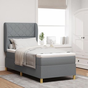 vidaXL Pat box spring cu saltea, gri deschis, 90x200 cm, textil