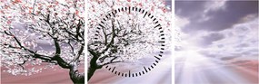 Tablou cu pomul roșu (cu ceas) (90x30 cm)
