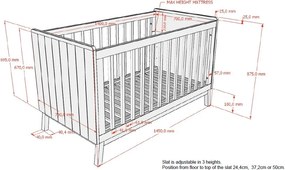 Pătuț bej din lemn de pin cu latură detașabilă/cu înălțime reglabilă 70x140 cm Sezane – Vipack