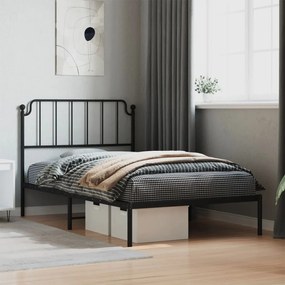 vidaXL Cadru de pat din metal cu tăblie, negru, 107x203 cm