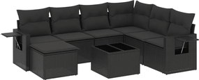 vidaXL Set mobilier de grădină cu perne, 8 piese, negru, poliratan