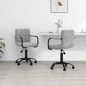 vidaXL Scaune rotative de bucătărie, 2 buc., gri deschis, catifea