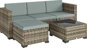 Outsunny Set de grădină exterior din ratan 5 piese cu perne 2 fotolii de colț fotoliu fără brațe taburet și masă | Aosom Romania