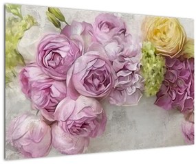 Tablou - Flori pe perete culorile pastel (90x60 cm)