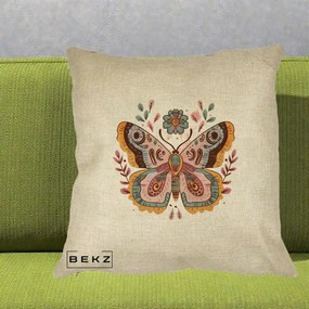 Perna Decorativa Fluture Boho Floral, 40x40 cm, Crem, Husa Detasabila, Perna Inclusa, BEKZ®