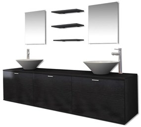 273691 vidaXL Set mobilier baie 10 piese cu chiuvete și robinete incluse, Negru