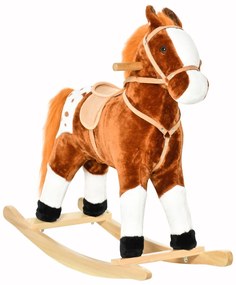 Balansoar HOMCOM, forma de cal, leagan in forma de cal, jucarie de plus, jucarie pentru copii 74x28x65 cm, maro | Aosom Romania